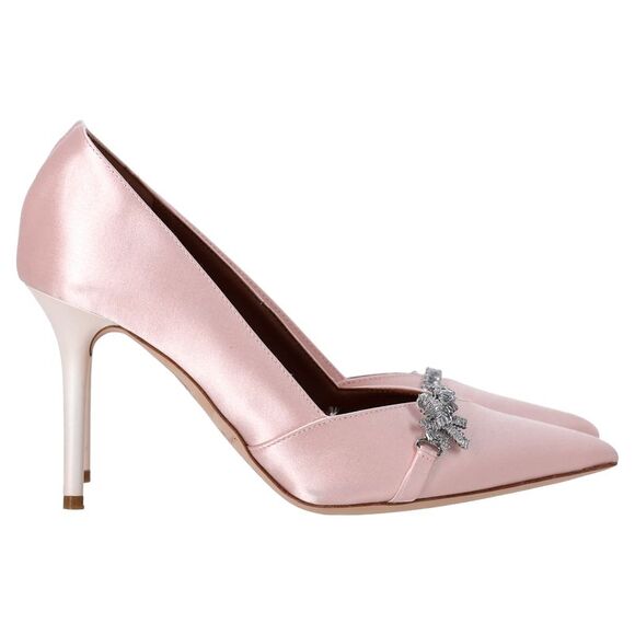 Malone Soulier Embellished Pointed Pumps in Light Pink Satin